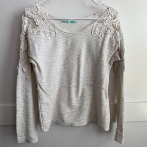 Maurices Cream & Thick Lace Shoulder Long Sleeve Shirt